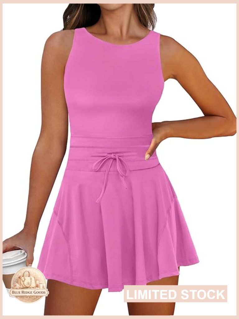 Tennis Mini Dress Built In Shorts Sleeveless Golf Romper Athletic One Piece